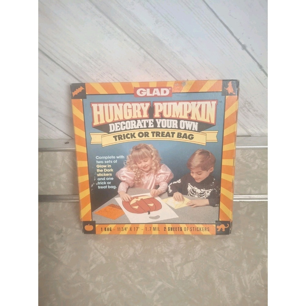 Vintage Glad 1991 Hungry Pumpkin Decorate Your Own Trick Or Treat Bag Halloween